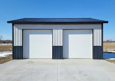 Front exterior view of a 16x24 steel repair shop in Hawkesbury