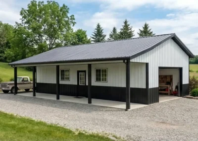 Front exterior view of a 20x36 steel hobby shop in Caledon