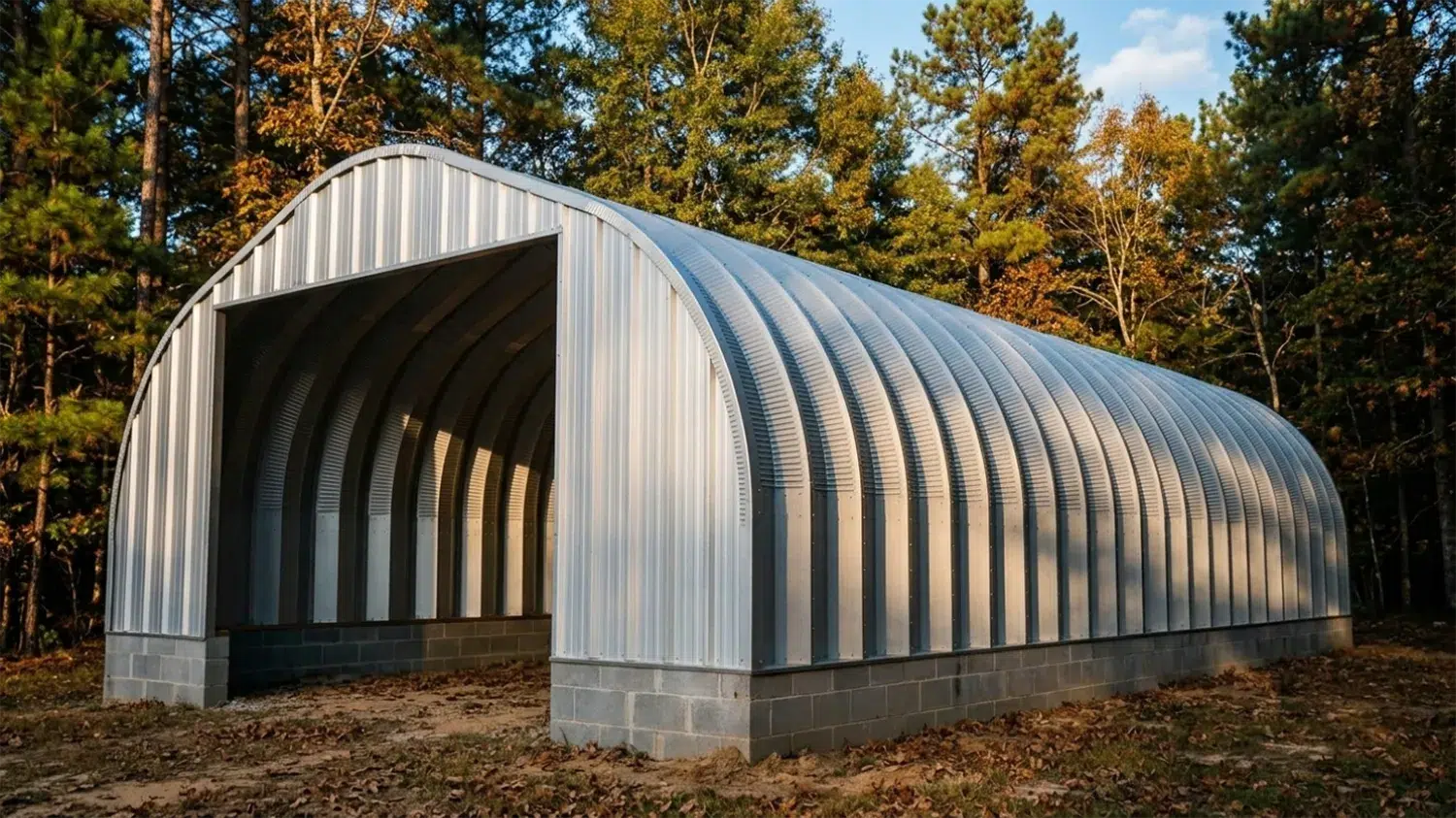 30x40 peaked Quonset steel building in Brandon Manitoba surrounded by trees