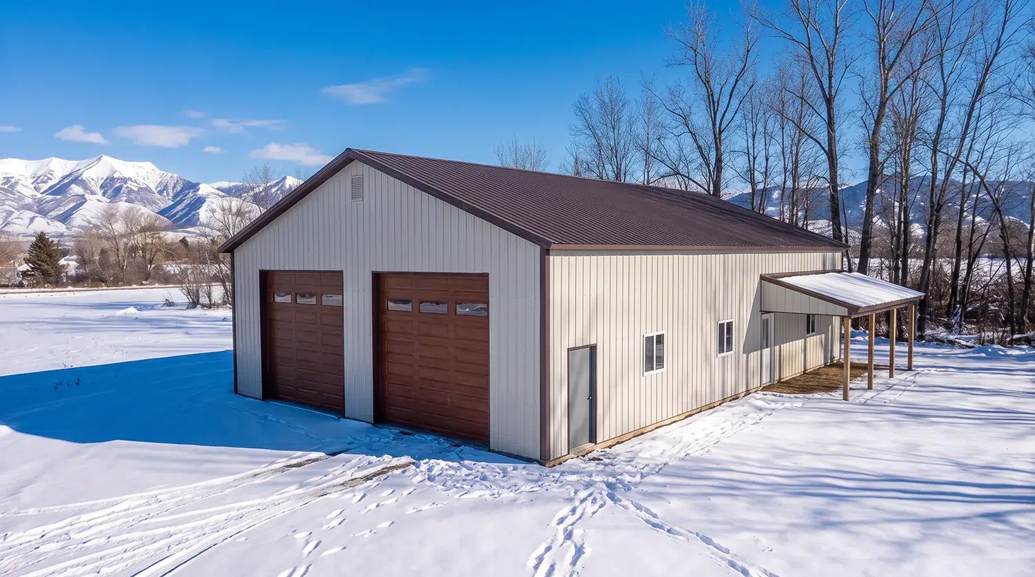 30x40 steel garage with workshop in snowy Fredericton New Brunswick