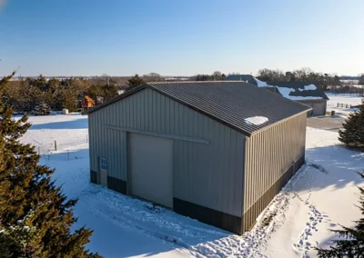 Aerial view of a 30x40 steel building in snowy Ottawa landscape.