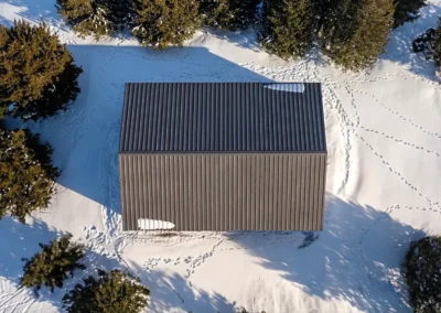 Aerial view of a 30x40 steel building in snowy Ottawa landscape.