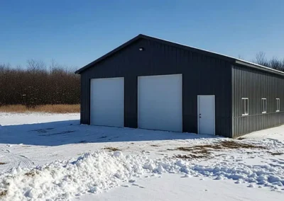30x44 steel garage exterior view in snowy Sarnia landscape
