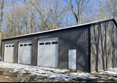 30x50 insulated steel workshop kit in a snowy North Bay setting