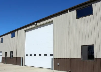 Front exterior view of a 40x80x16 steel building in Kirkland Lake