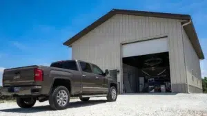 50x36 prefabricated steel garage kit with truck in Kamloops