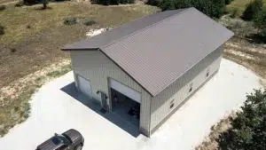Aerial view of a 50x36 prefabricated steel garage in Kamloops