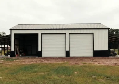 Front elevation view of custom-built metal garage carport in Barrie.
