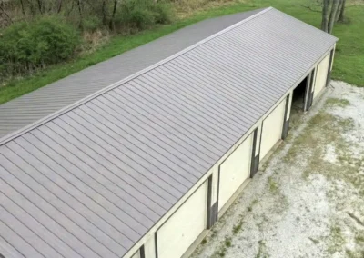 Aerial view of a custom-size steel self-storage complex in Peterborough.