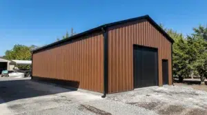 Brown copper long-span metal garage workshop with steel construction
