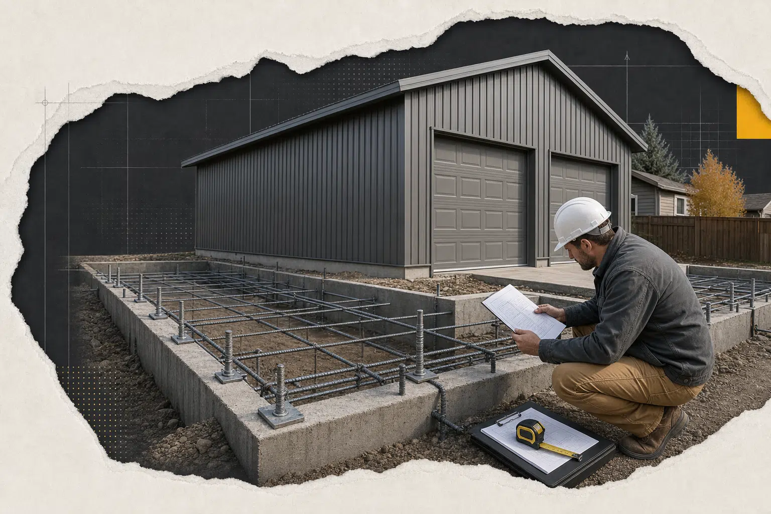 A reinforced garage foundation in BC shows key components of seismic garage design in progress.
