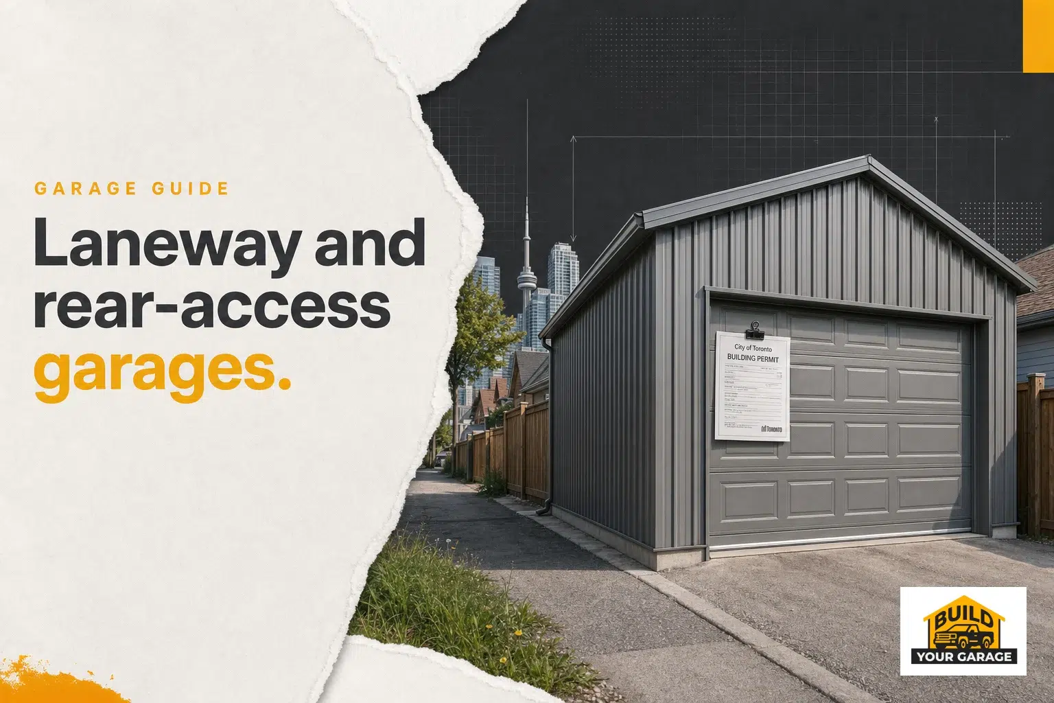 Canadian Laneway Garage Steel Kit A Canadian laneway garage built from a steel kit at the rear of a Toronto property.
