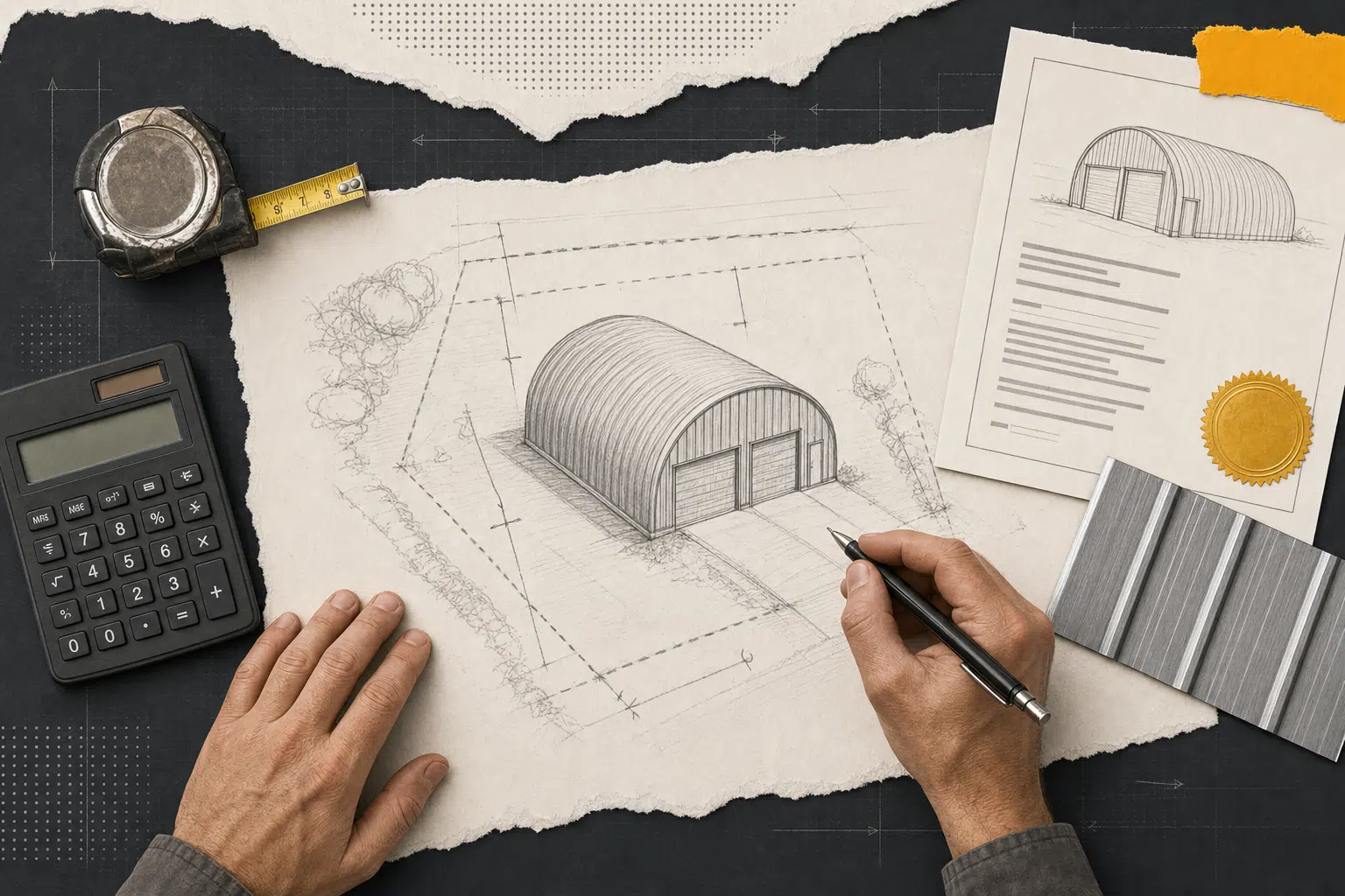 A site plan with marked setbacks for a Canadian garage build