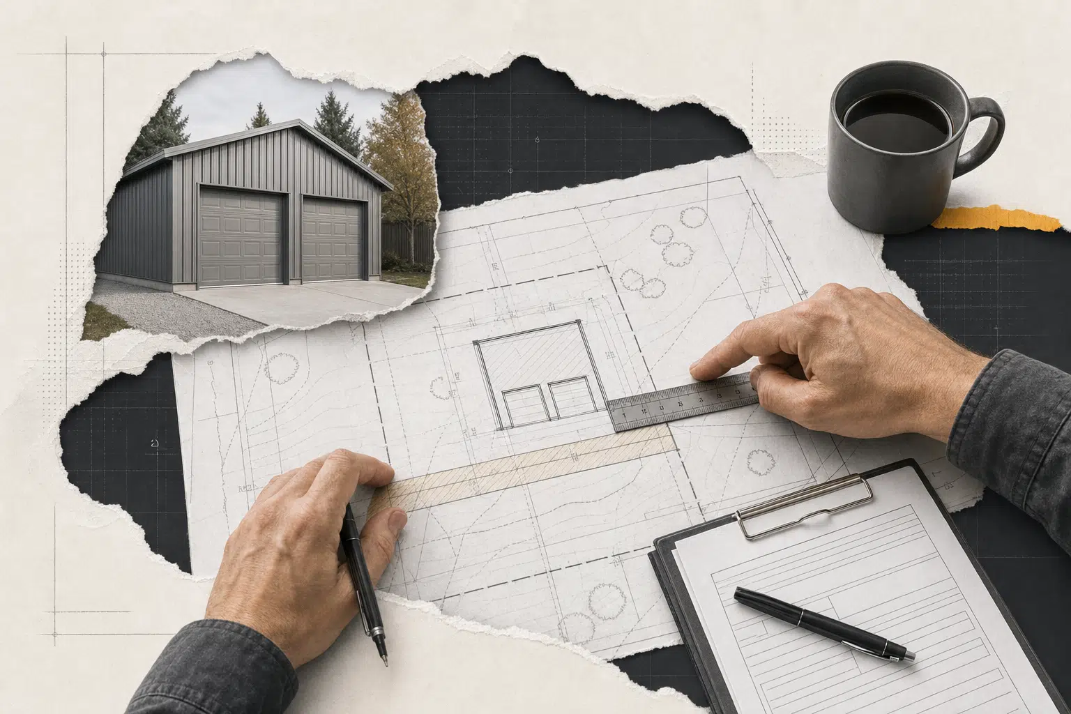 A site plan with marked easements and garage placement explains easement building restrictions in Canada.