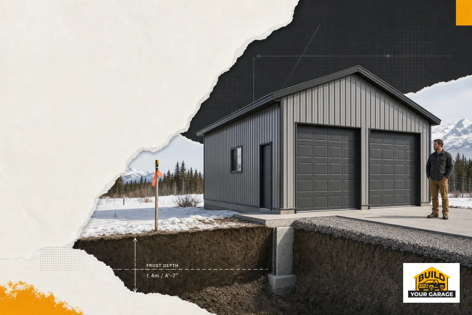 Prefab Steel Garage Frost Depth Foundation Canada A rigid frame steel garage foundation in Canada showing frost depth foundation canada details.